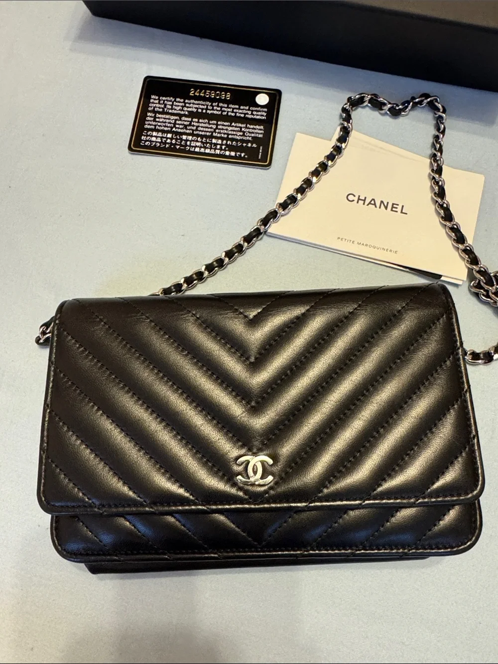 Chanel Black Quilted Chevron Flap Bag with Chain Strap